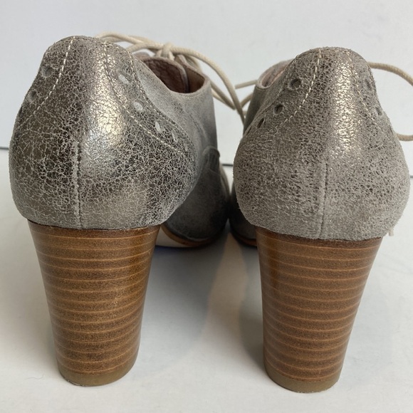 SUNDANCE Lucette Italian Leather Silver Oxford Lace-up Heels 38 Academia Preppy - Picture 5 of 14